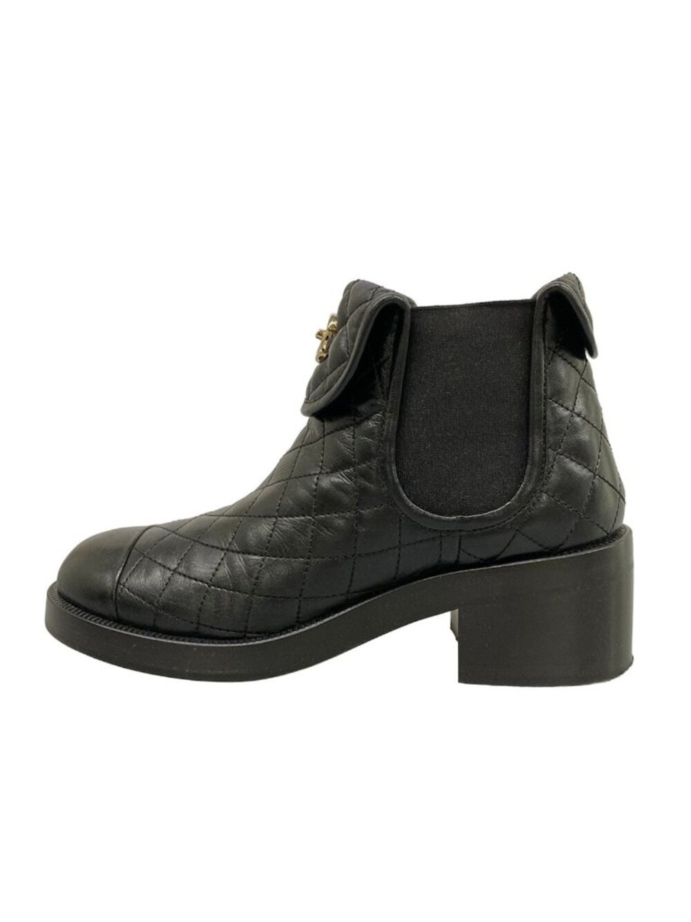 Chanel 23B Short Boots Black Quilted CC Logo Side Gore Lambskin